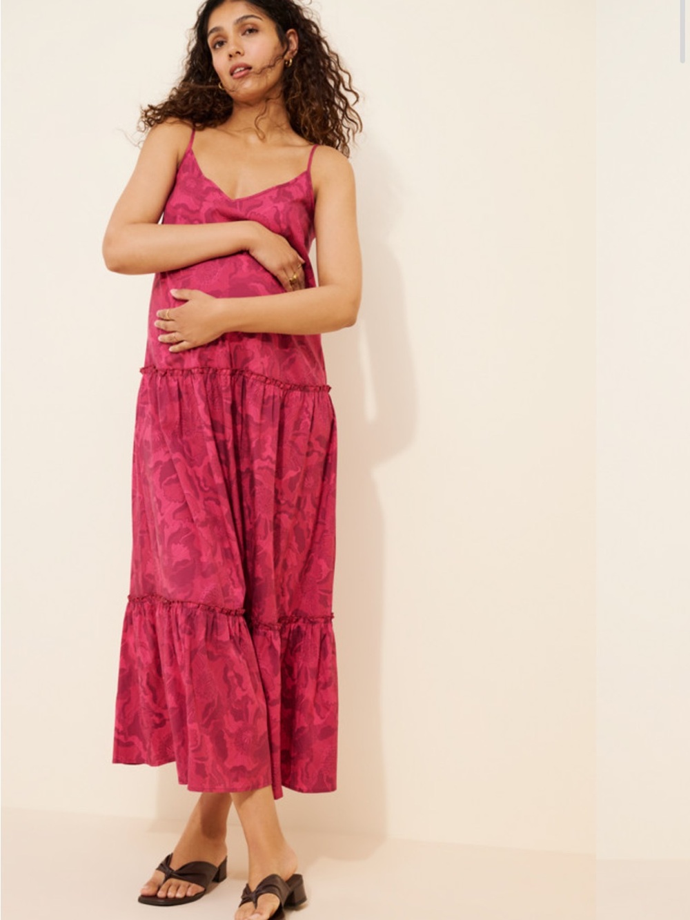 Ingrid & Isabel Magenta Floral Maternity Strappy Maxi Dress